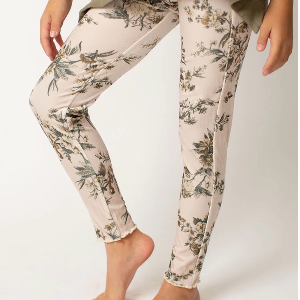 Joyfolie Floral Kids Leggings - Cream and Green